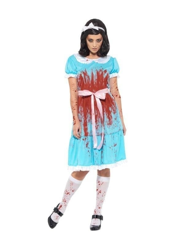 Bloody Murderous Twin Shining Adult Costume Blue Dress with Blood Effect 1
