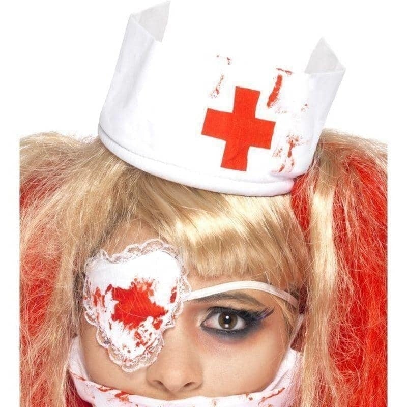 Bloody Nurse Kit Adult White Blood Effect Mask Headpiece and Eyepatch 2