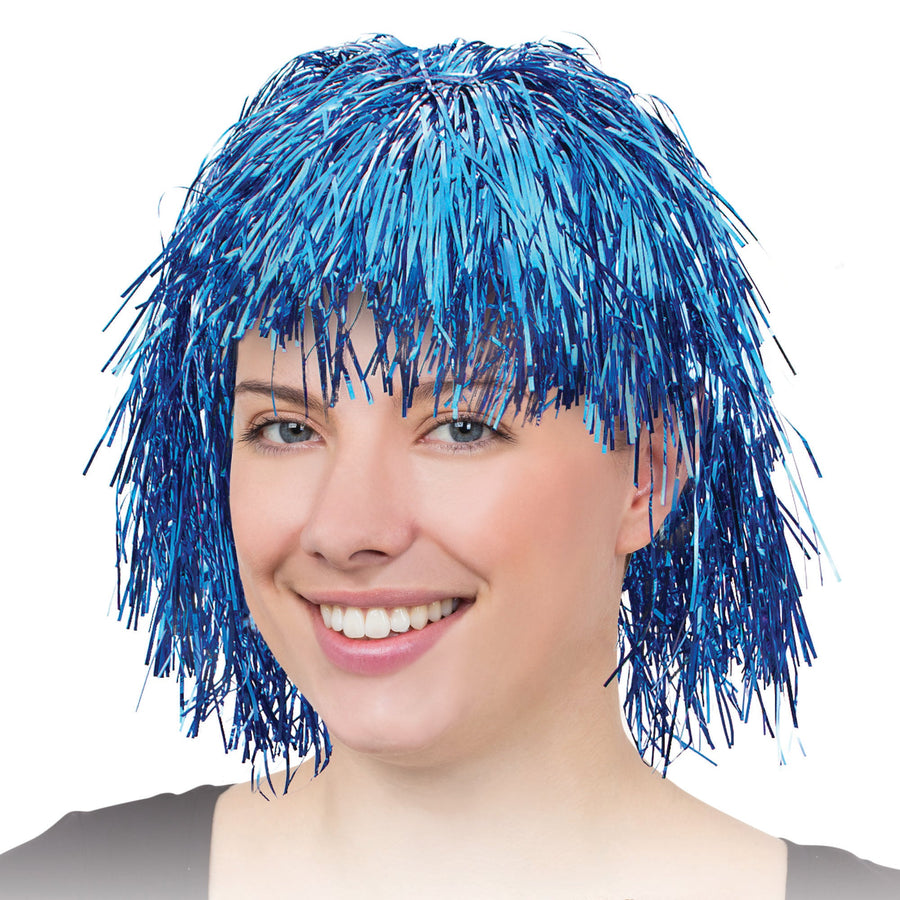 Blue Tinsel Wig Fringe Clown Hair_1