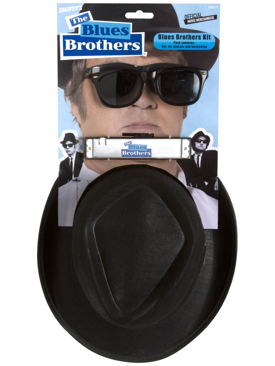 Blues Brothers Kit Adult Hat Harmonica Glasses Tie 2
