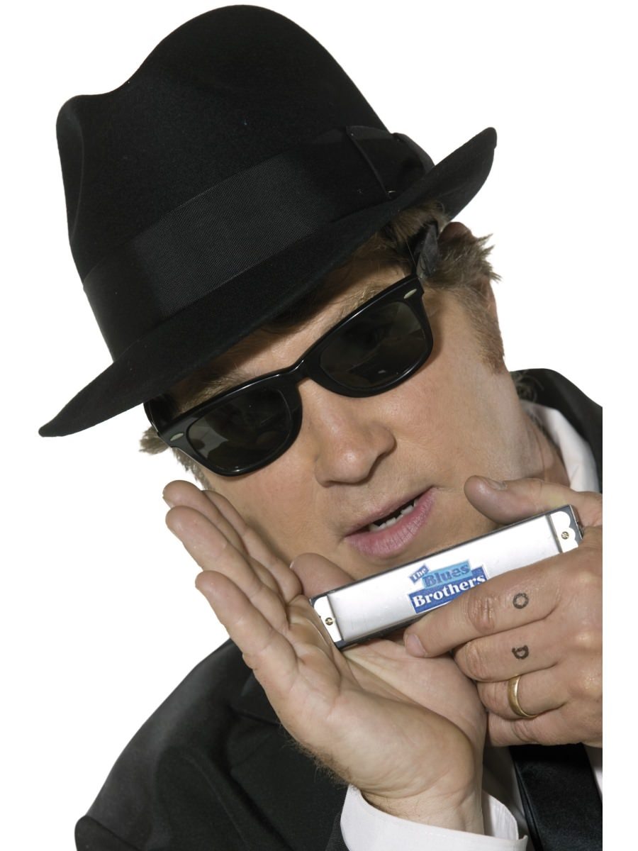 Blues Brothers Kit Adult Hat Harmonica Glasses Tie 1