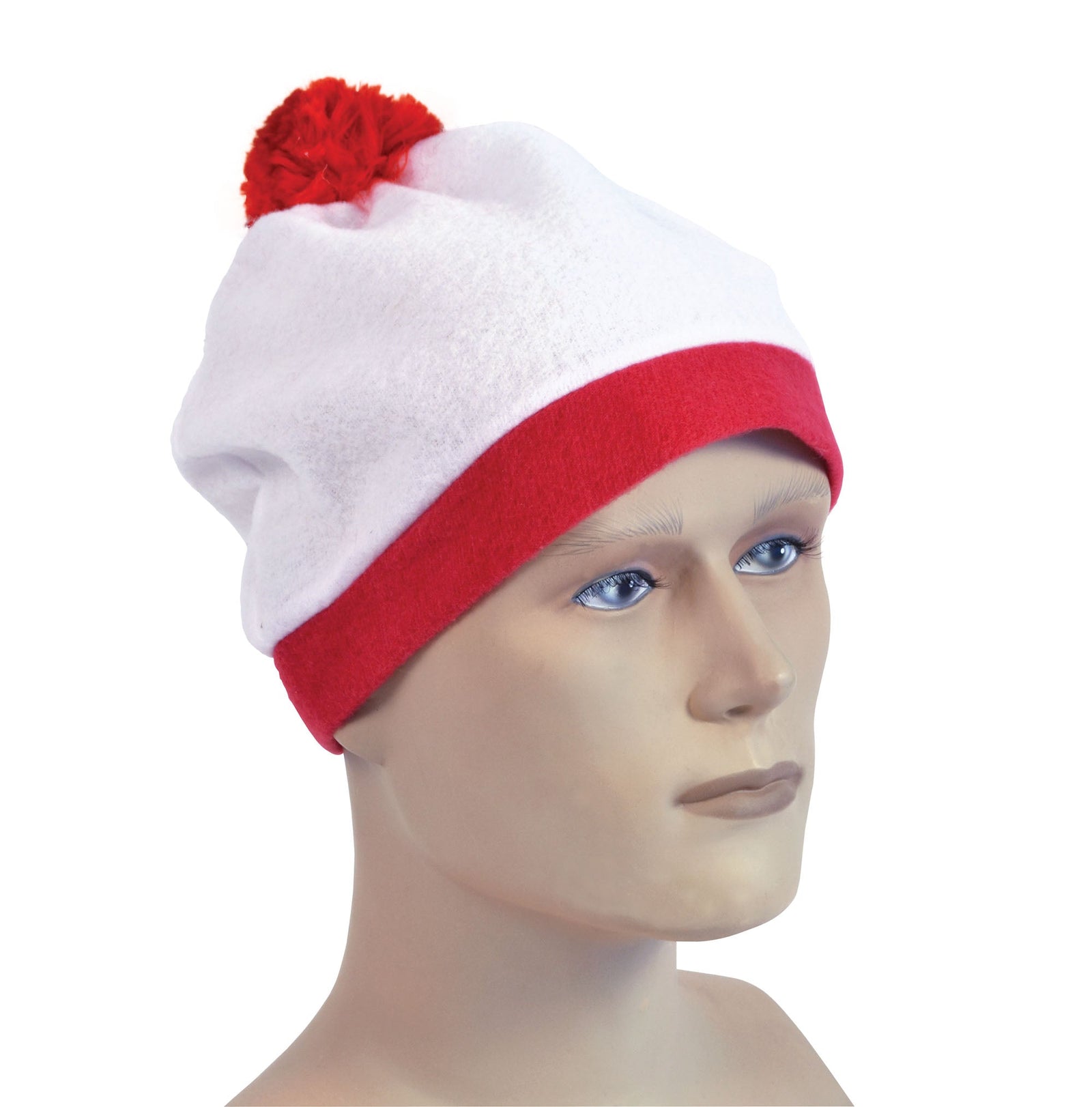 Bobble Hat White with Red Pom Pom 1