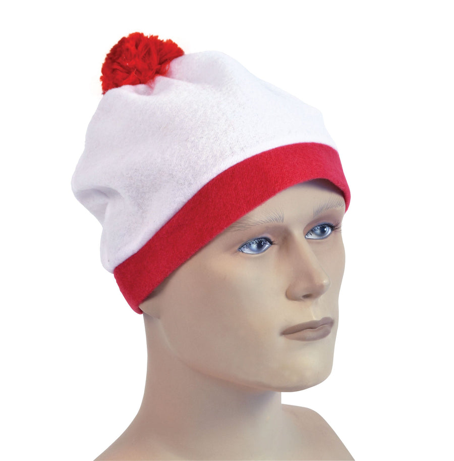 Bobble Hat White with Red Pom Pom_1