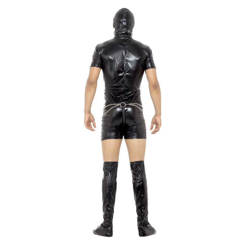 Bondage Gimp Bodysuit Costume Adult Black Hood Bootcovers Thong Gag Nipple Clamps 2