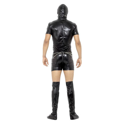 Bondage Gimp Bodysuit Costume Adult Black Hood Bootcovers Thong Gag Nipple Clamps 2