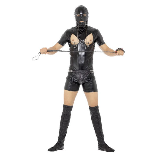 Bondage Gimp Bodysuit Costume Adult Black Hood Bootcovers Thong Gag Nipple Clamps 1