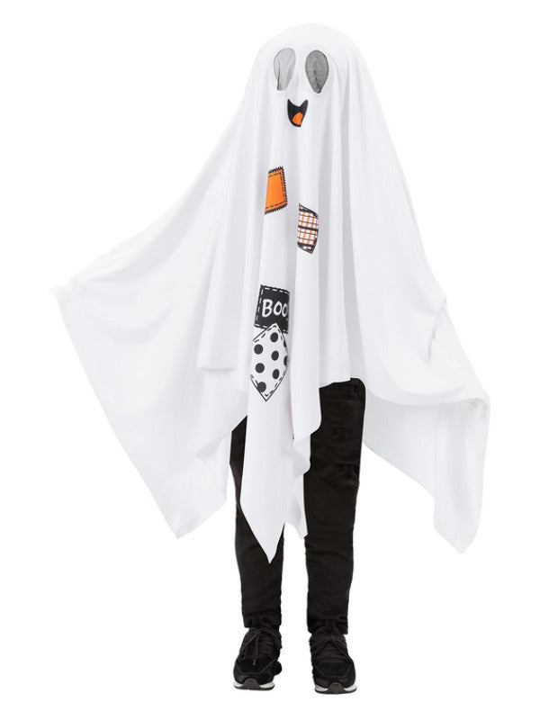 Boo Ghost Costume Kids Hooded Poncho with Internal Headband 1