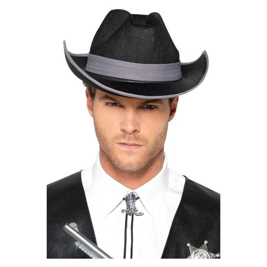 Black Bootlace Tie Adult Cowboy Costume Accessory with Metal Western Style Fastener 1