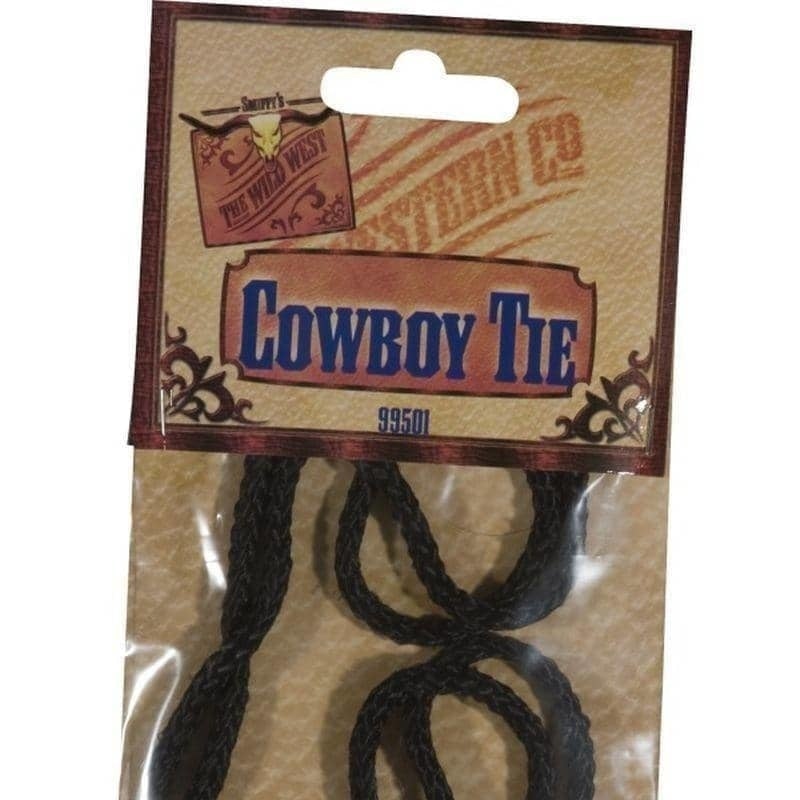 Black Bootlace Tie Adult Cowboy Costume Accessory with Metal Western Style Fastener 2