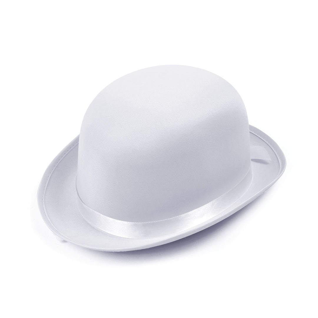 Bowler Hat White Satin Look Ribbon Trim_1