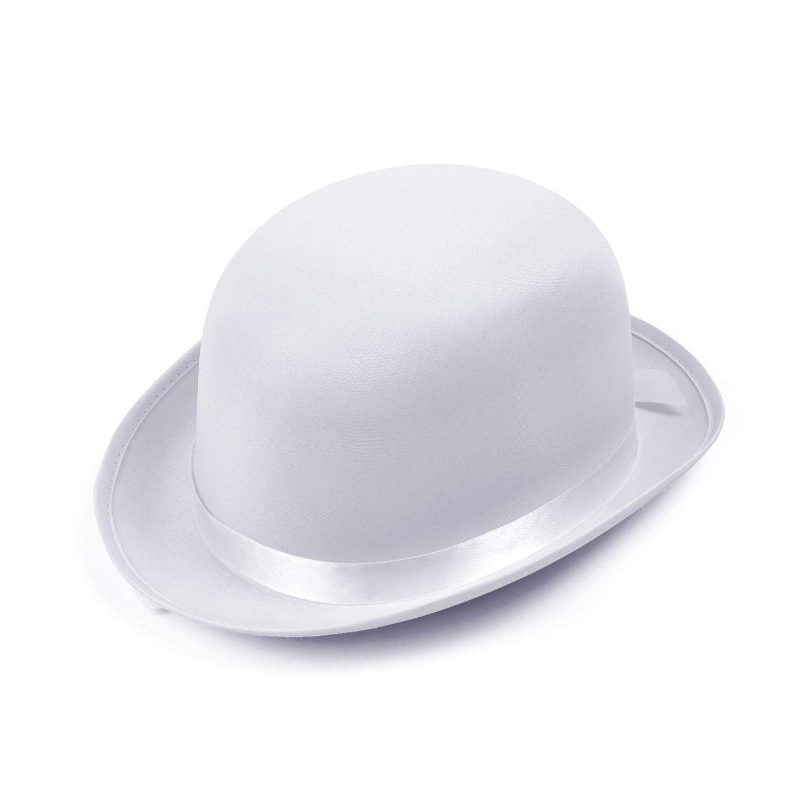 Bowler Hat White Satin Look Ribbon Trim 1