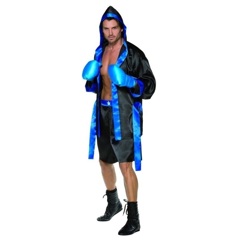 Boxer Costume Adult Black Blue Robe and Shorts Belt and Gloves 1