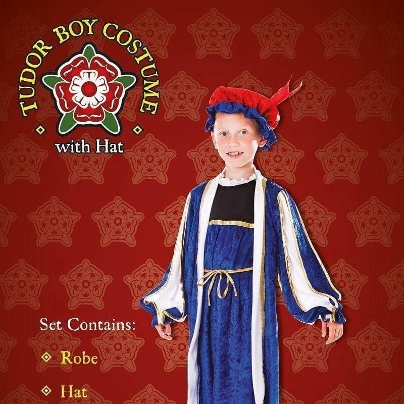 Boys Tudor Boy With Hat 128cm Childrens Costume Male Halloween 2