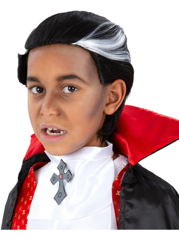 Boys Vampire Wig Black with White Streak 1