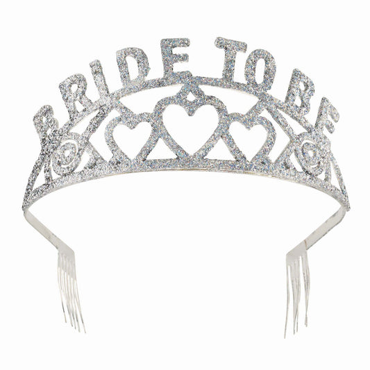 Bride To Be Glitter Tiara Silver Costume Accessory 1