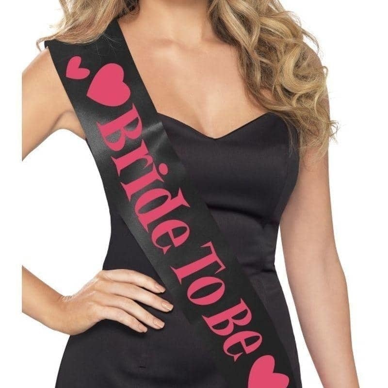Bride To Be Sash Black with Pink Lettering 2