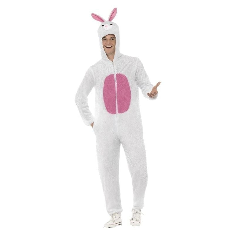 Bunny Costume Adult White Jumpsuit with Pink Ears 1
