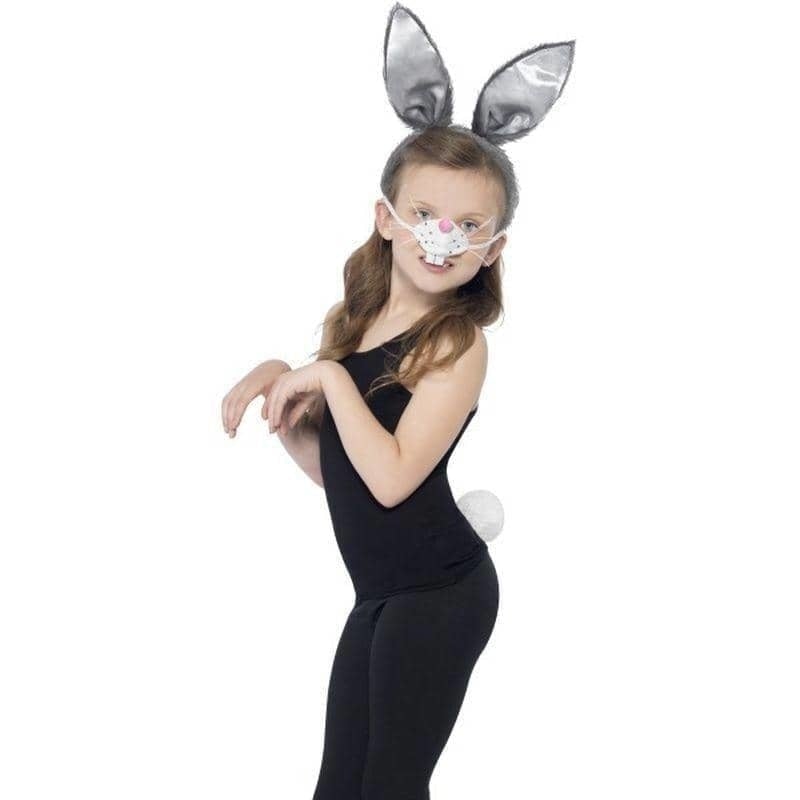 Bunny Kit Kids Grey Ears and Tail White Nose Instant Costume 2