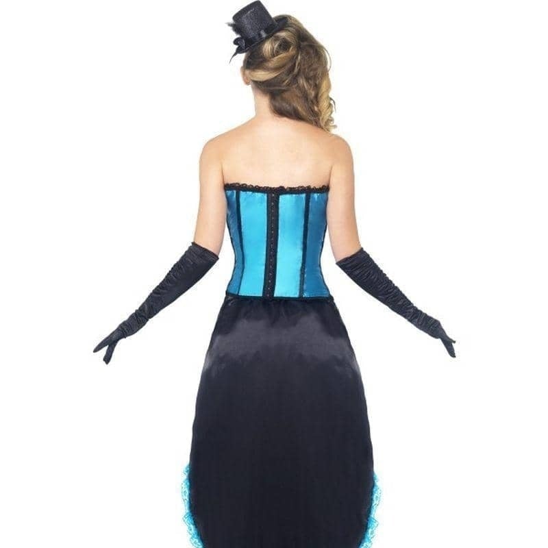 Burlesque Dancer Costume Adult Blue Corset Black Dress_2