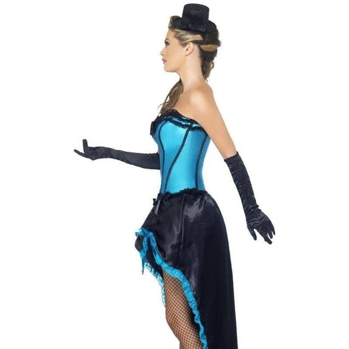 Burlesque Dancer Costume Adult Blue Corset Black Dress_3