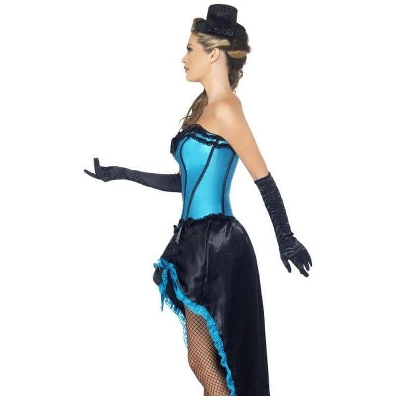 Burlesque Dancer Costume Adult Blue Corset Black Dress 3