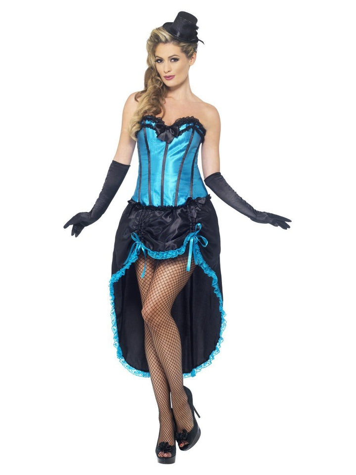 Burlesque Dancer Costume Adult Blue Corset Black Dress