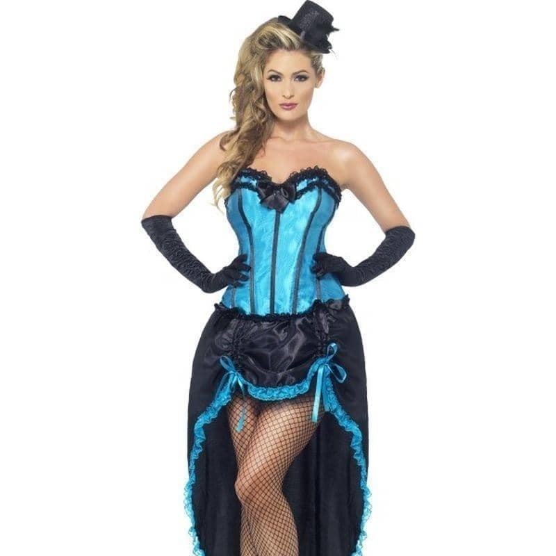 Burlesque Dancer Costume Adult Blue Corset Black Dress_1