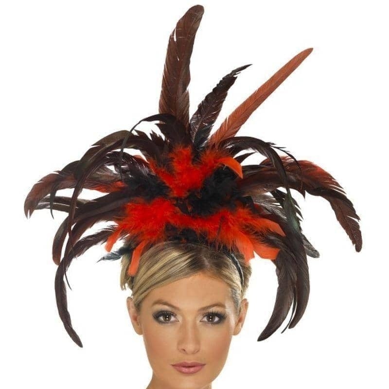 Burlesque Headband Adult Feather Plumes Black Red 27cm 1