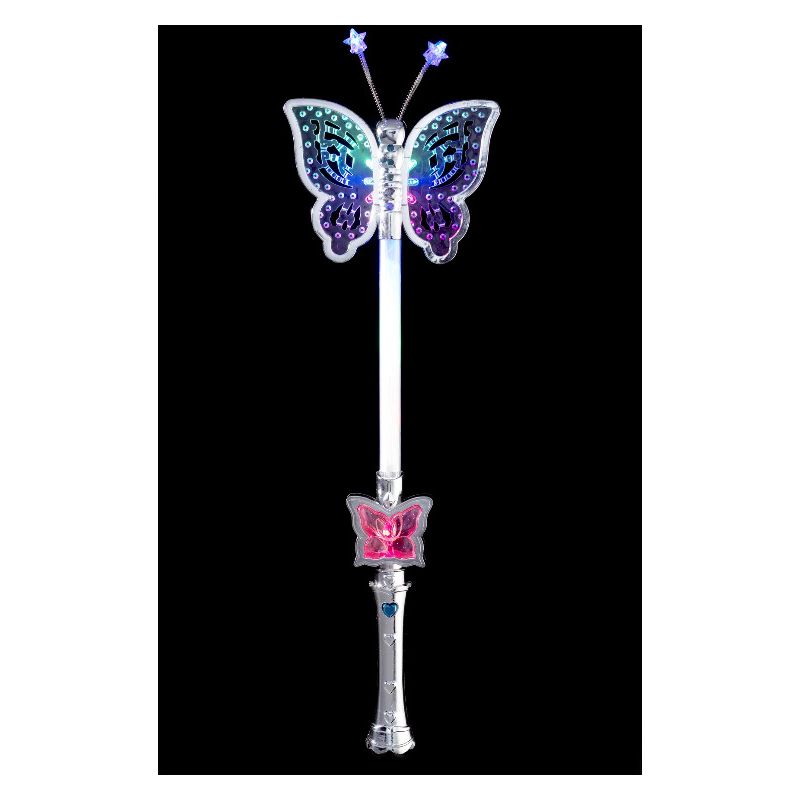 Silver Butterfly Wand Light Up Multi Function 40cm / 16in 1
