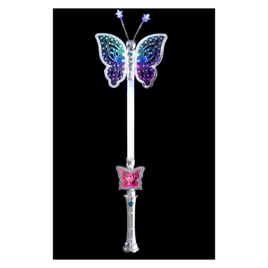 Silver Butterfly Wand Light Up Multi Function 40cm / 16in 1