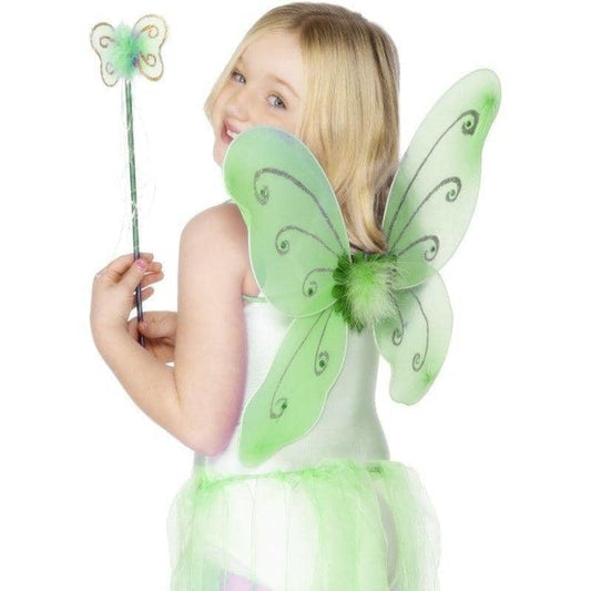 Butterfly Wings and Wand Kids Green Fairy Costume Accessory Set 1