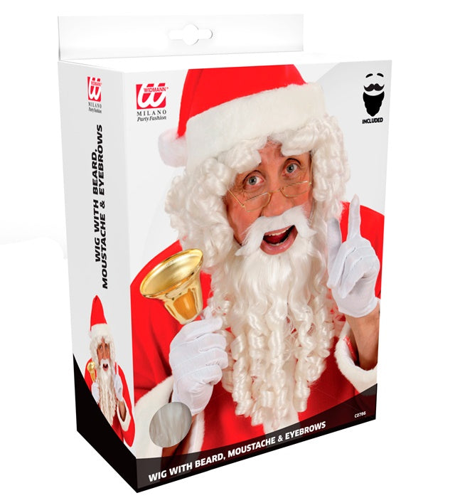 Deluxe Santa Claus Curly Locks Wig With Beard, Moustache & Eyebrowsin Box