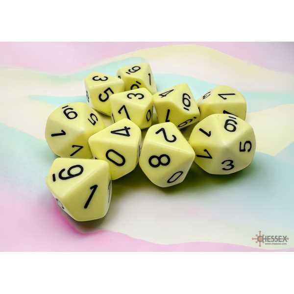 Opaque Pastel Yellow/black Set of Ten d10s 2