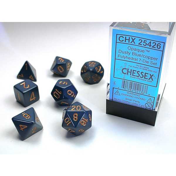 Polyhedral Dice: Opaque - Dusty Blue with Gold (7) 1
