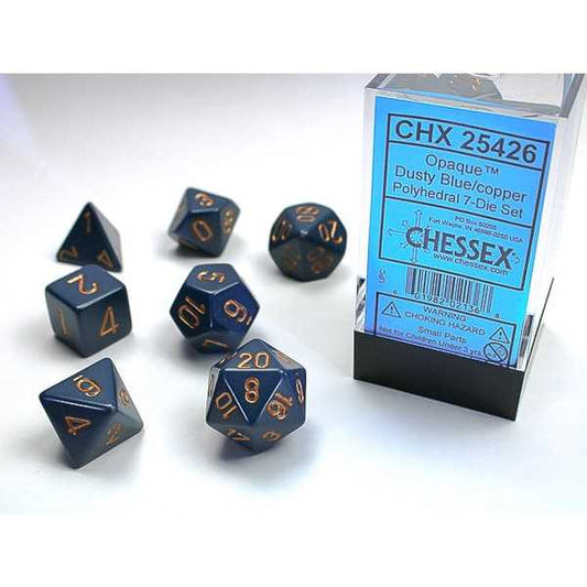 Polyhedral Dice: Opaque - Dusty Blue with Gold (7) 1