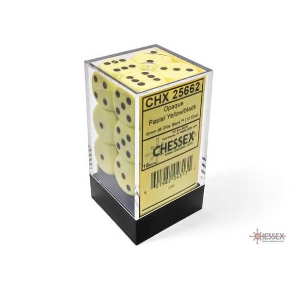 Opaque 16mm d6 Pastel Yellow/black Dice Block (12 dice) 1