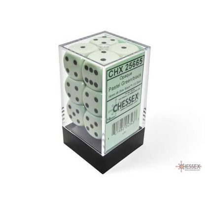 Opaque 16mm d6 Pastel Green/black Dice Block (12 dice) 1