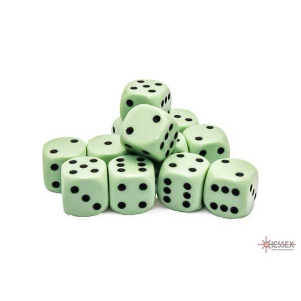 Opaque 16mm d6 Pastel Green/black Dice Block (12 dice) 2