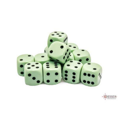 Opaque 16mm d6 Pastel Green/black Dice Block (12 dice) 2