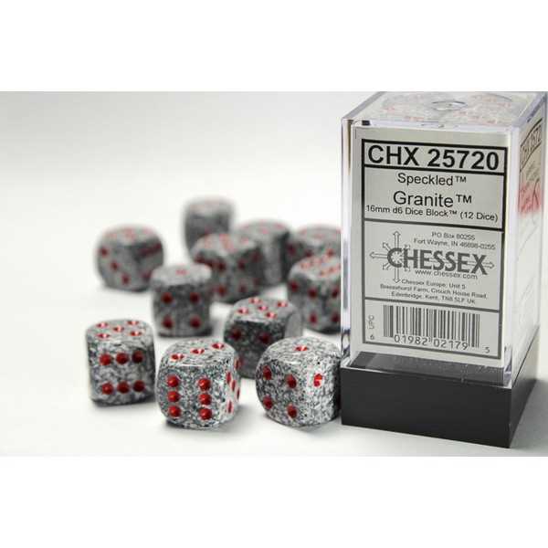 16mm d6 Dice with Pips: Set of 12 - Speckled Granite