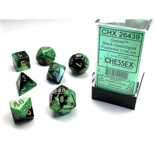 Polyhedral Dice: Gemini - Black-Green with Gold (7) 1