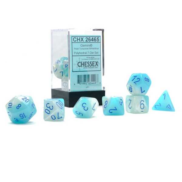 Gemini Polyhedral Pearl Turquoise-White/blue Luminar 7-Die Set 1