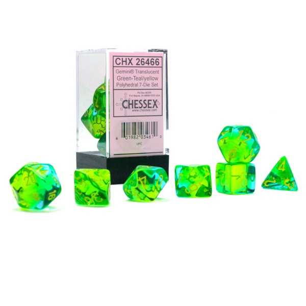 Gemini Polyhedral Translucent Green-Teal/yellow 7-Die Set