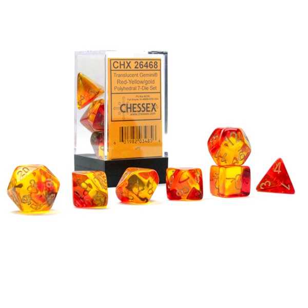 Gemini Polyhedral Translucent Red-Yellow/gold 7-Die Set