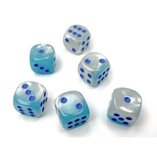 Gemini 16mm d6 Pearl Turquoise-White/blue Luminary Dice Block (12 dice)