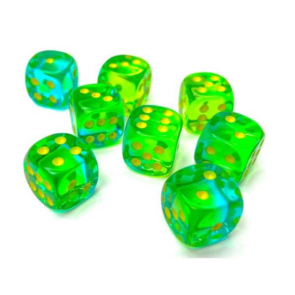 Gemini 12mm d6 Translucent Green-Teal/yellow Dice Block (36 dice) 2