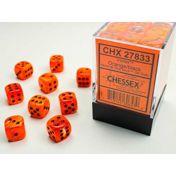 12mm d6 Dice Block: Vortex Dice Orange with Black 1