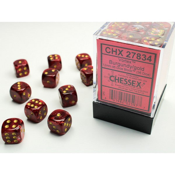 12mm d6 Dice Block: Vortex Burgundy with Gold 1