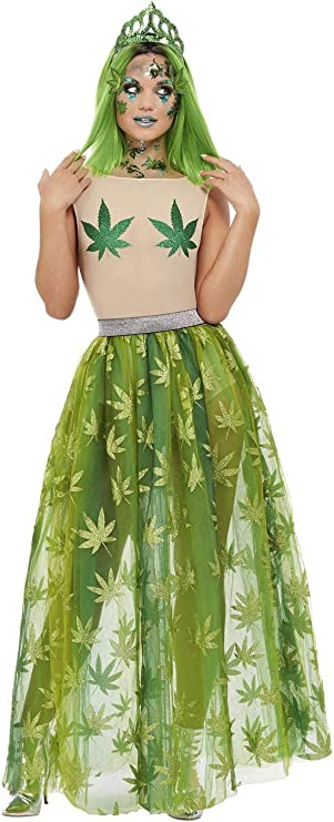 Cannabis Queen Costume Adult Green Dress_2