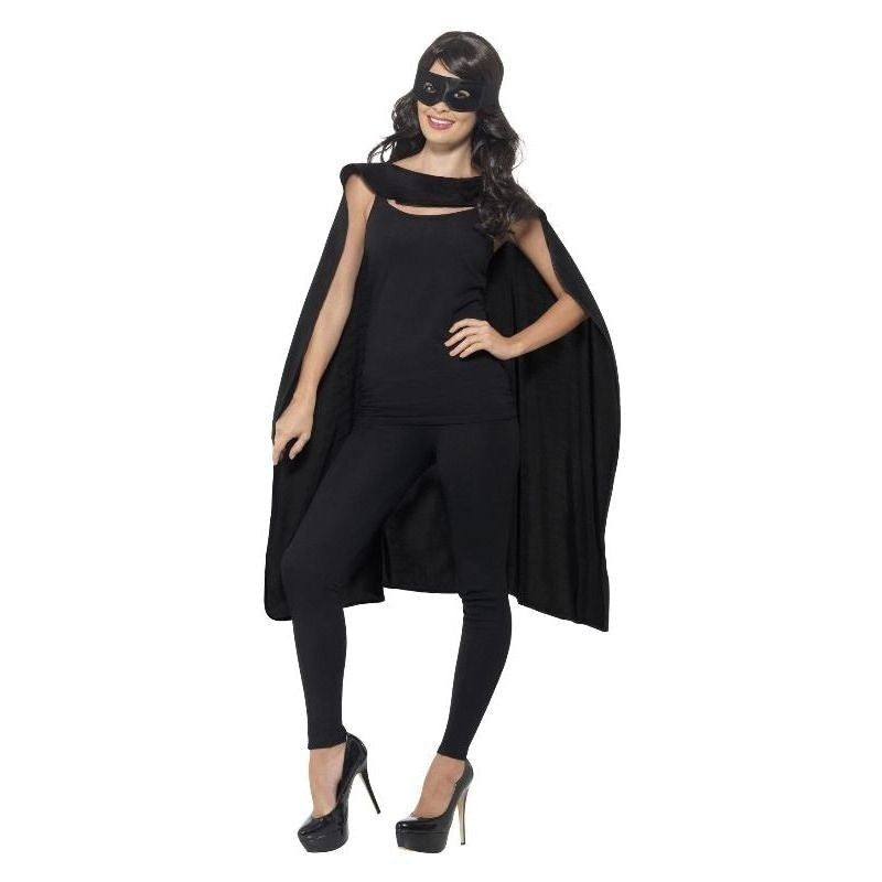 Cape Eyemask Adult Black Superhero Costume Accessory 1